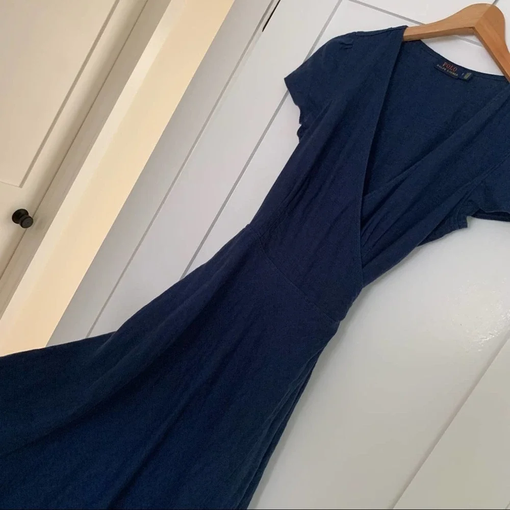 New Ralph Lauren Maxi Linen Navy Long Dress - Picture 16 of 16